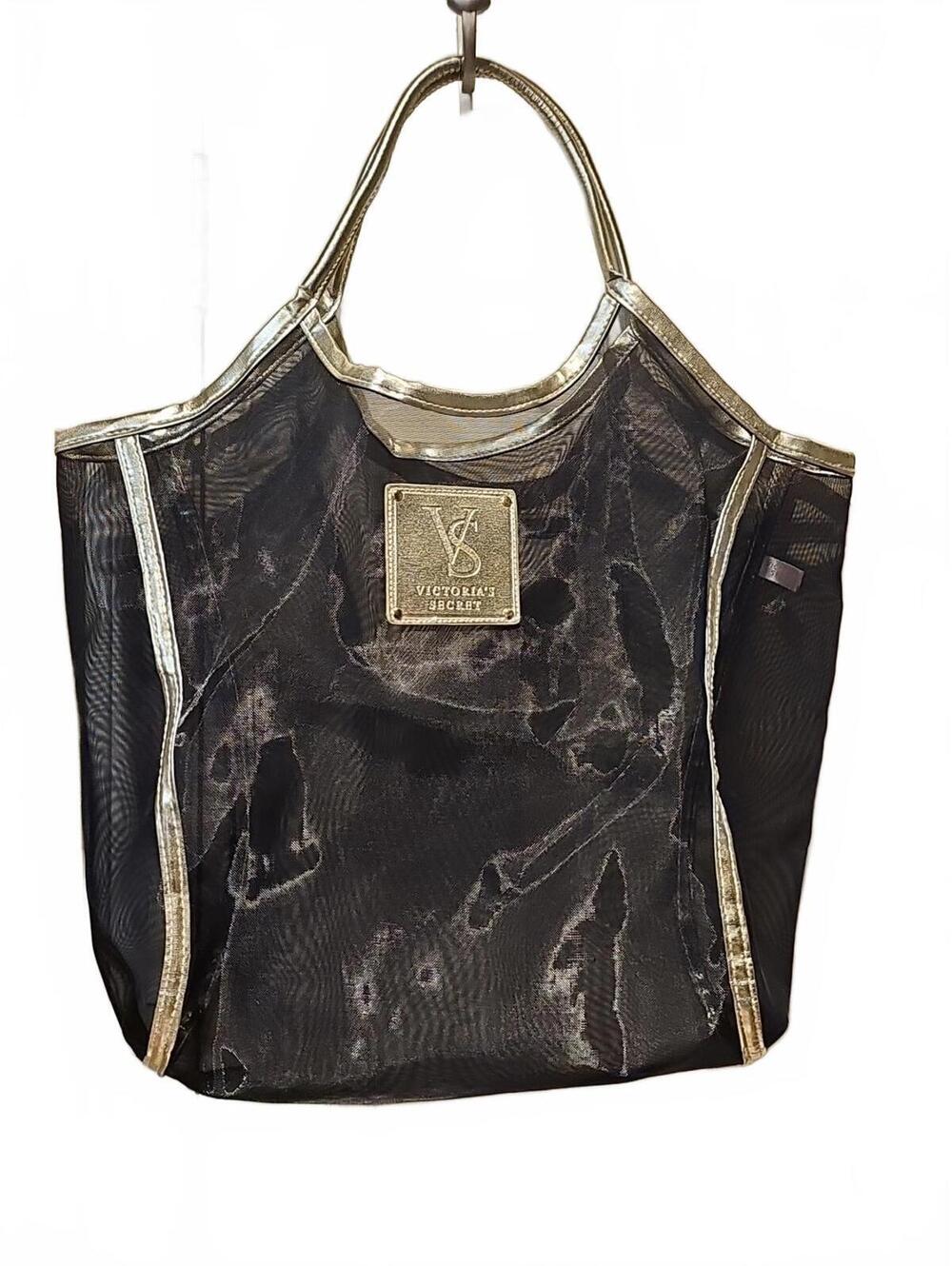 Victoria's Secret Black Mesh Tote Bag w/Gold Trim